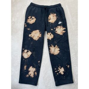 Nike Sweatpants Mens Medium Sportswear Club Fleece Black Bleached Straight Leg